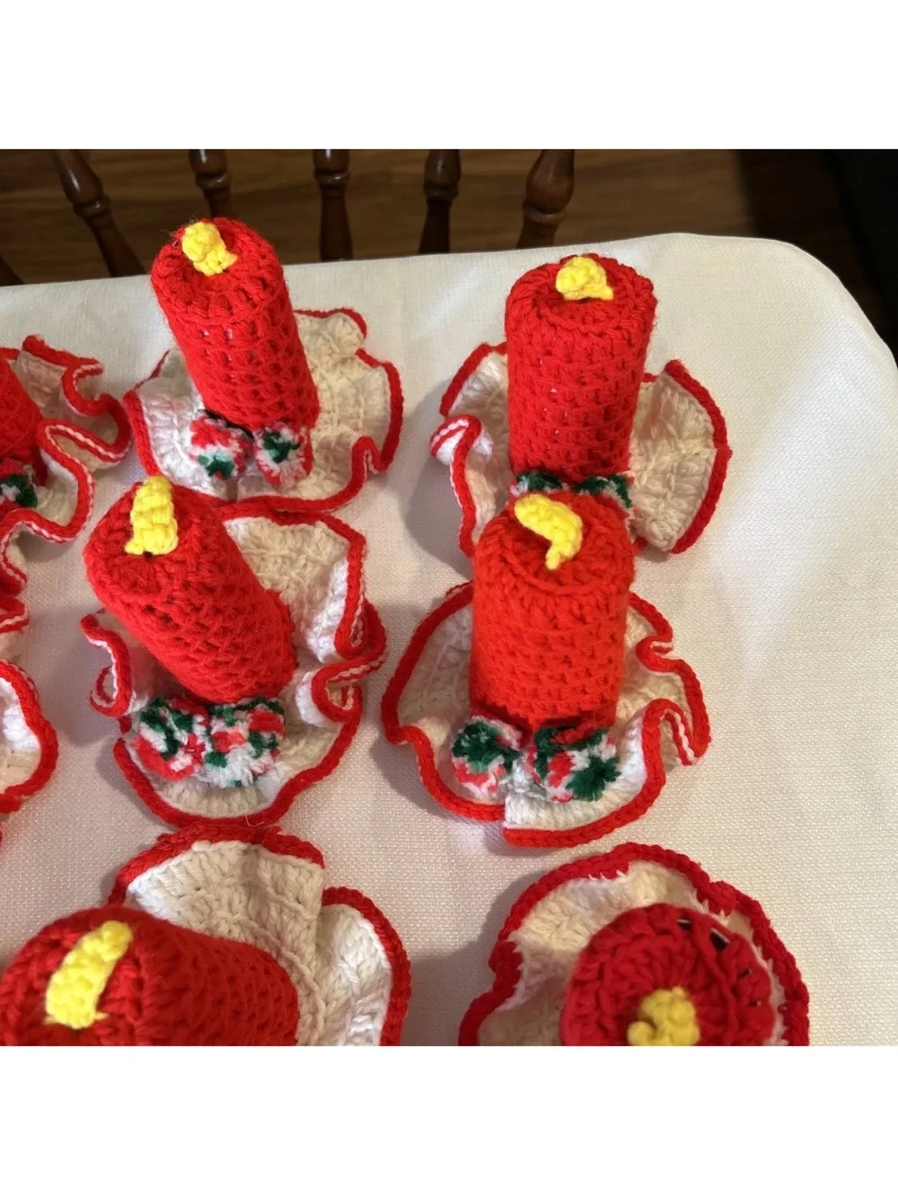 Handmade Red Crochet Holiday Candles  - Set of 15
